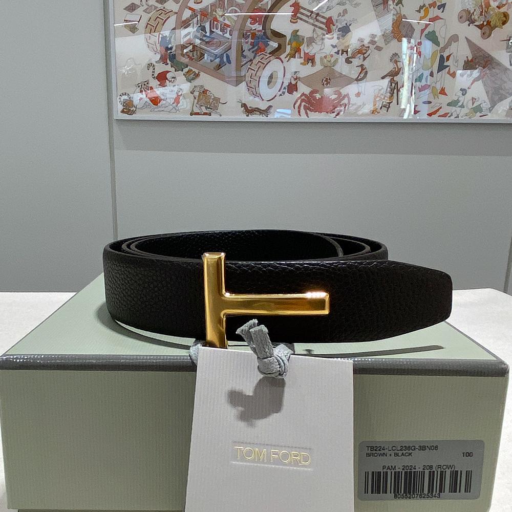 TOM FORD Men’s Reversible Leather T Buckle Belt Brown/Black