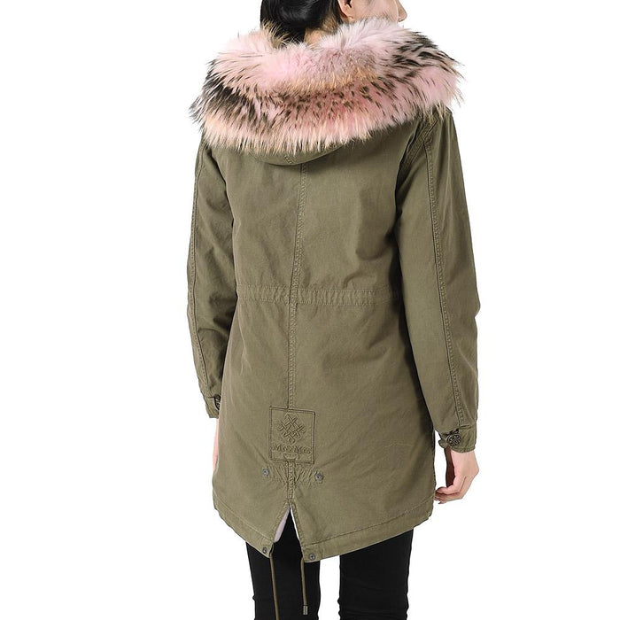 Mr & Mrs Khaki Raccoon Fur Shearling Parka Jacket