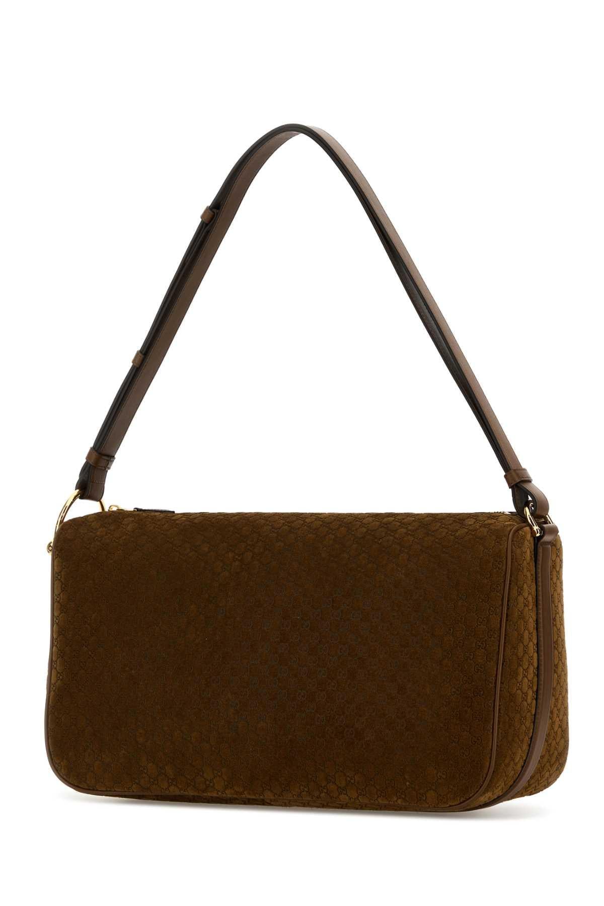 GUCCI Leather Shoulder Bag Beige Brown