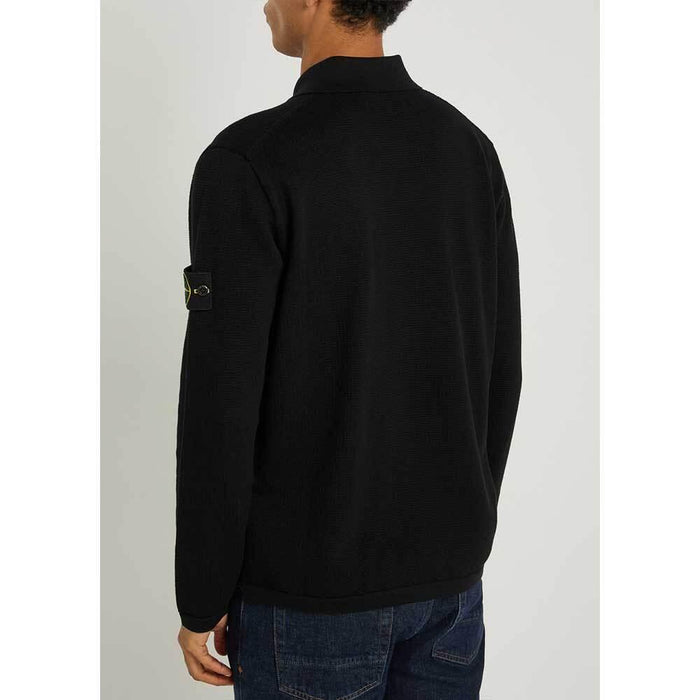 STONE ISLAND Long Sleeve Waffle Polo Shirt Black