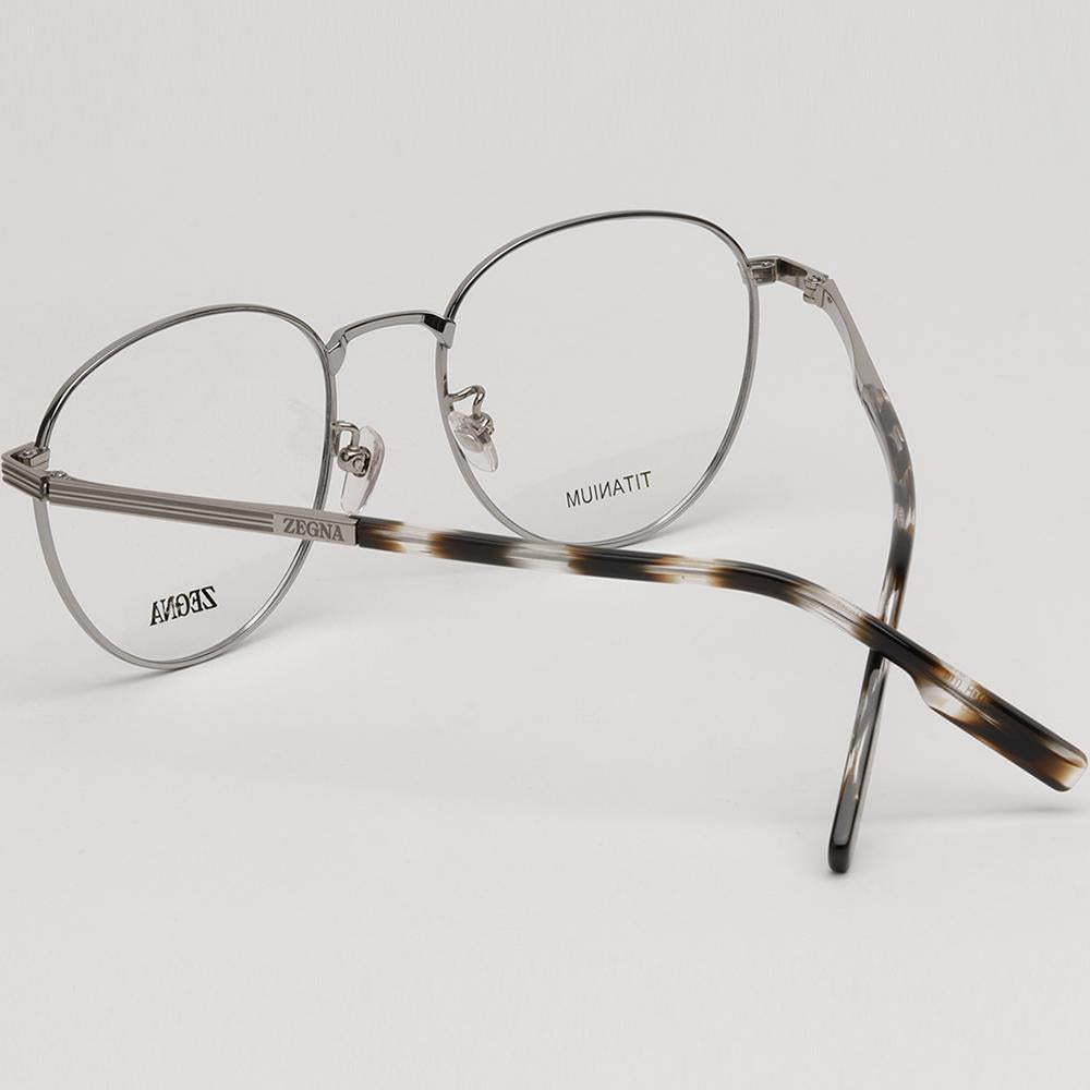 Zegna Titanium Round Silver Eyeglass Frames Unisex EZ5252H 014