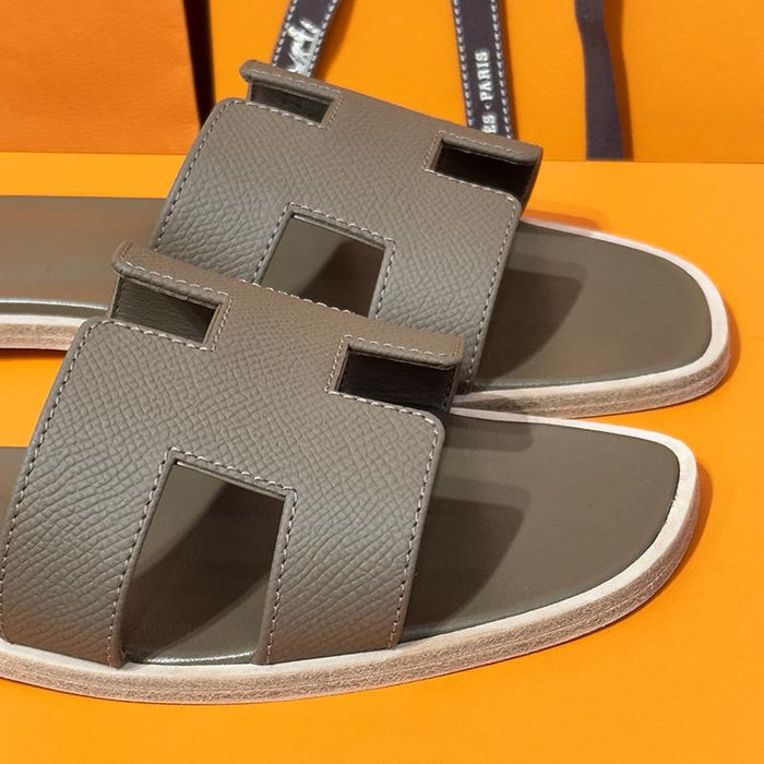 HERMES Oran Sandals Etoupe Leather Slide Sandals Women