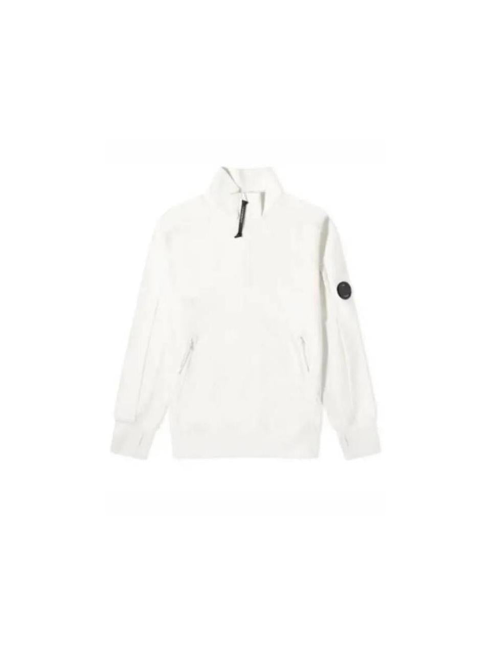 CP Company Diagonal Raised Fleece Polo Sweatshirt Men’s White