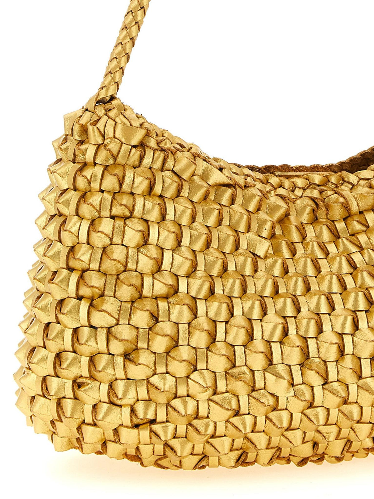 Dragon Diffusion Metallic Gold Foil Woven Leather Shoulder Bag