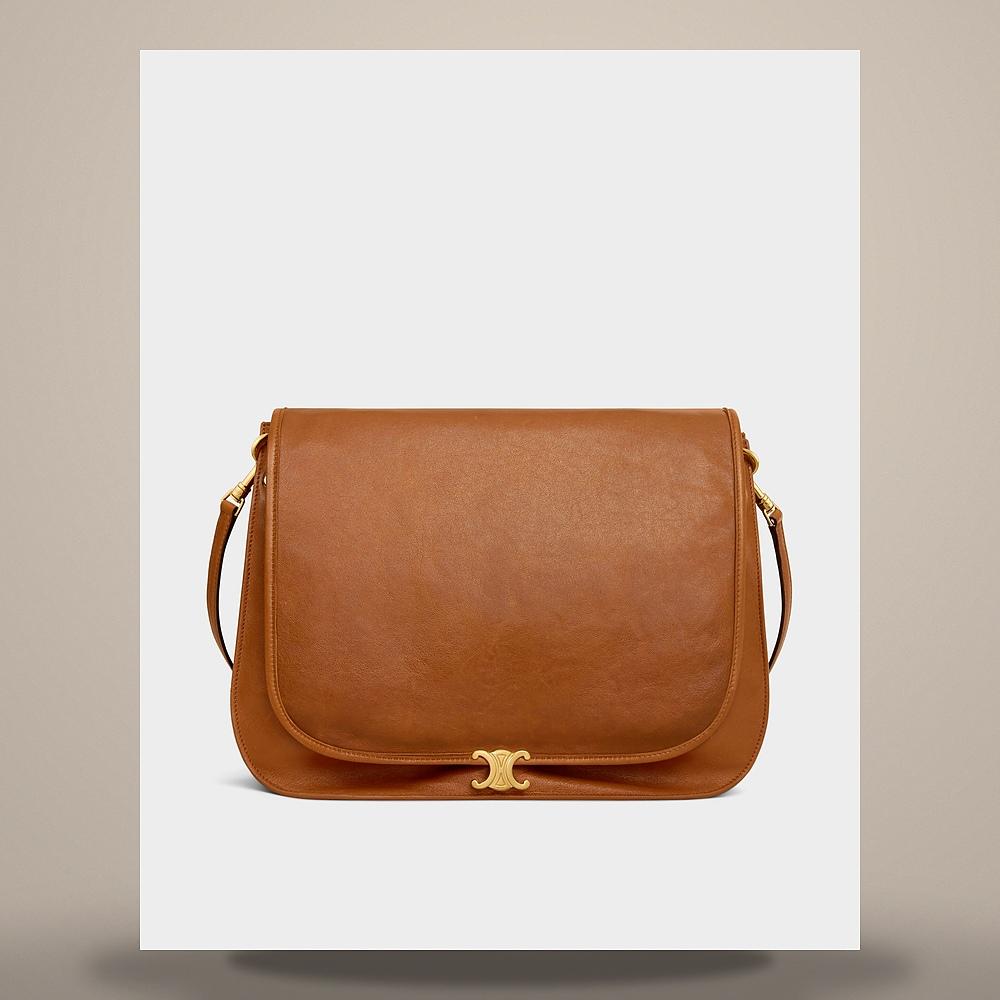 CELINE Soft Triomphe Besace Supple Shiny Lambskin Soft Tan Tote Bag