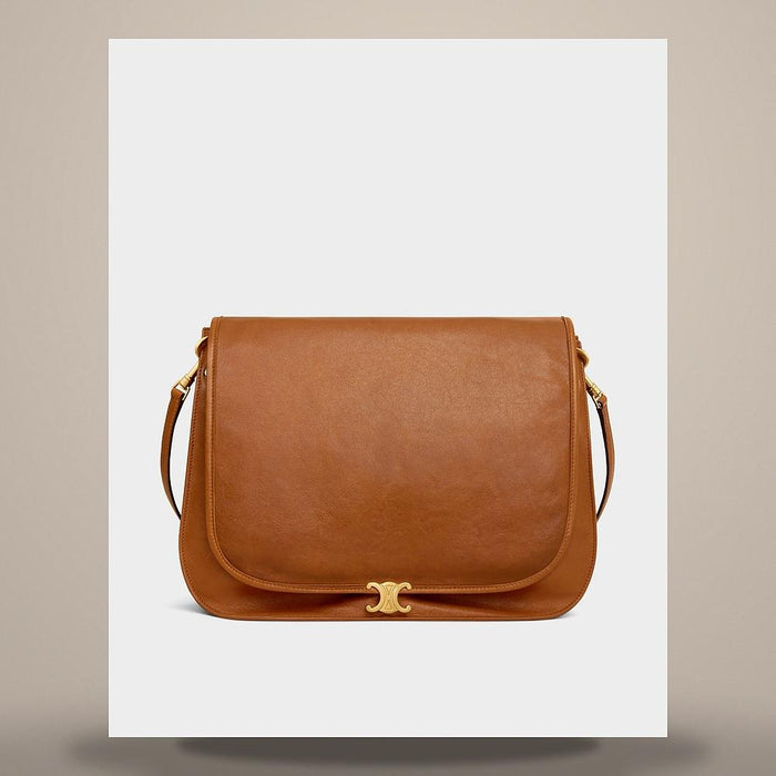 CELINE Soft Triomphe Besace Supple Shiny Lambskin Soft Tan Tote Bag