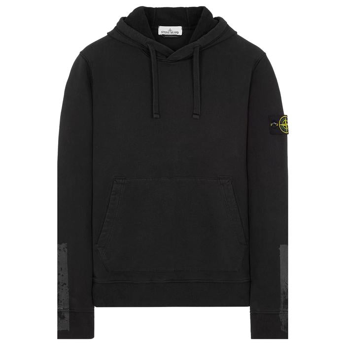 STONE ISLAND Black Cotton Hooded Sweatshirt