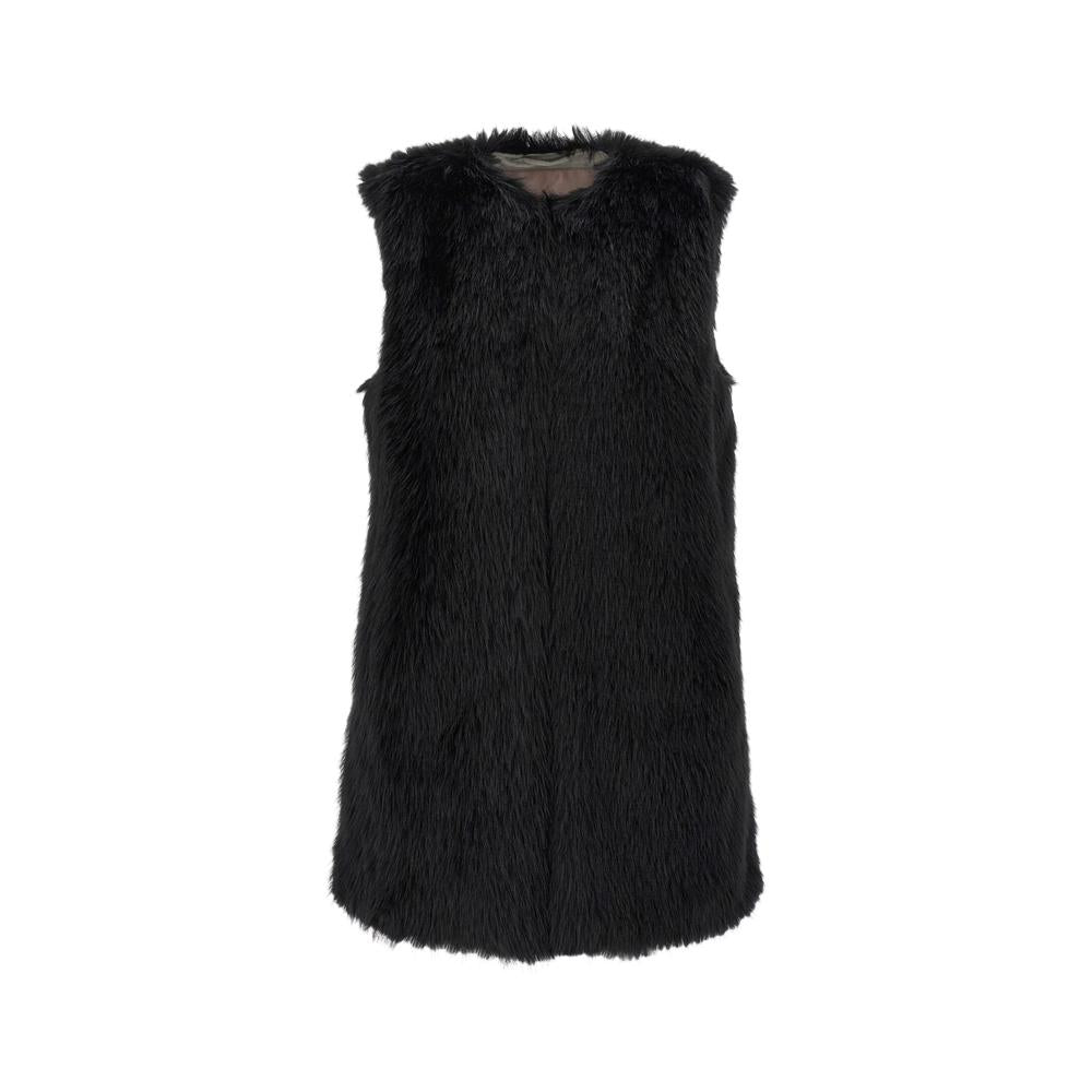 Herno Black Faux Fur Resort Vest Jacket for Women GC00065DR 12627 9300