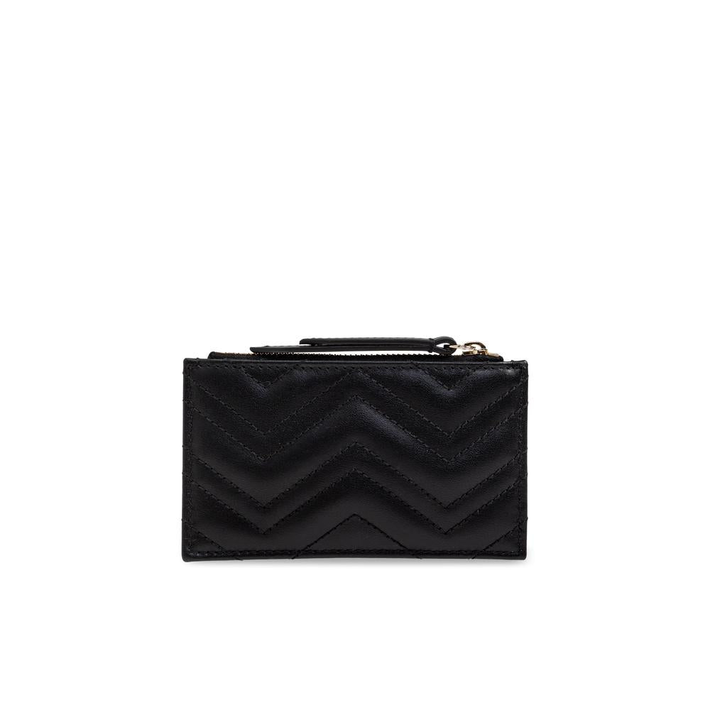 GUCCI GG Marmont Keyring Zip Card Wallet Black Leather