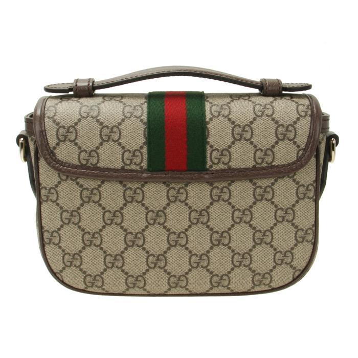 GUCCI Ophidia Small Top Handle Tote Bag Beige Brown Canvas Leather