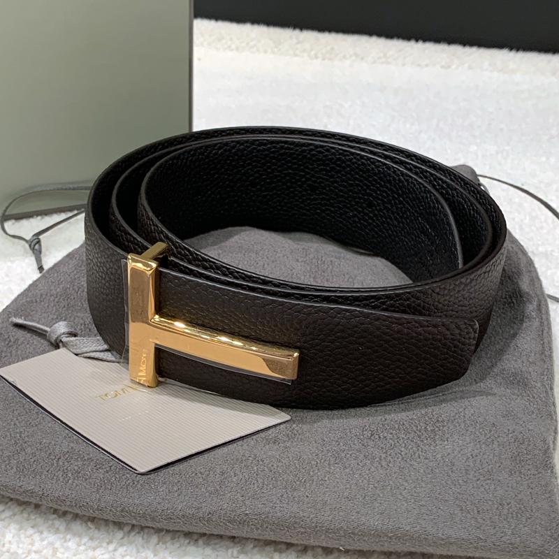 TOM FORD Soft Grain Leather T Icon Belt Brown Black Men