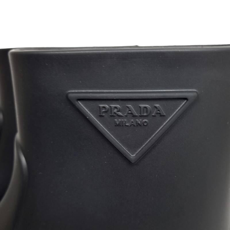 PRADA Black Rubber Ankle Rain Boots with Triangle Logo
