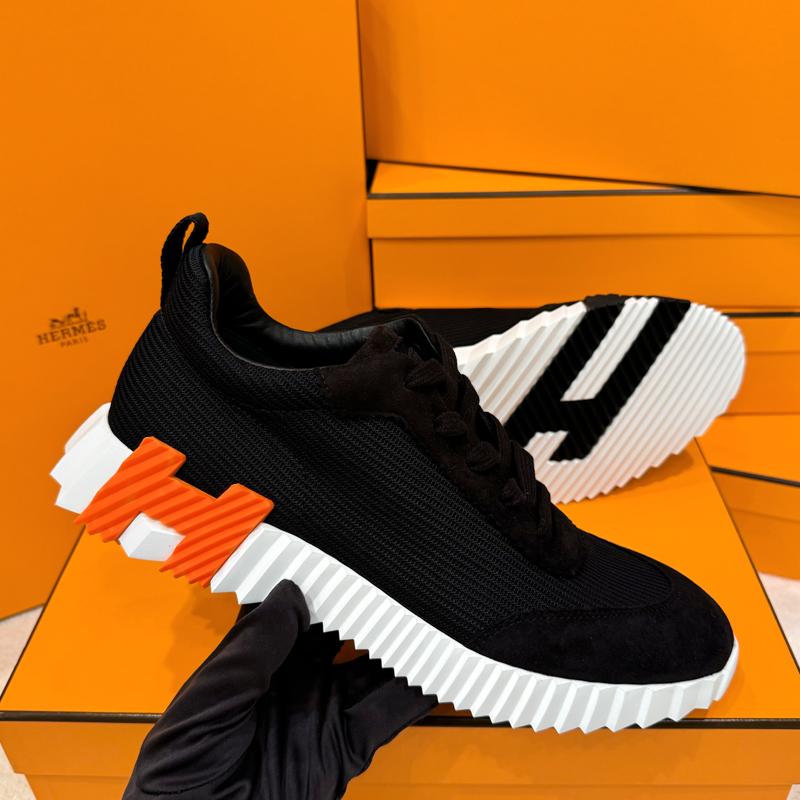 HERMES Bouncing Suede Black H Orange Two-Tone Low-Top Sneakers