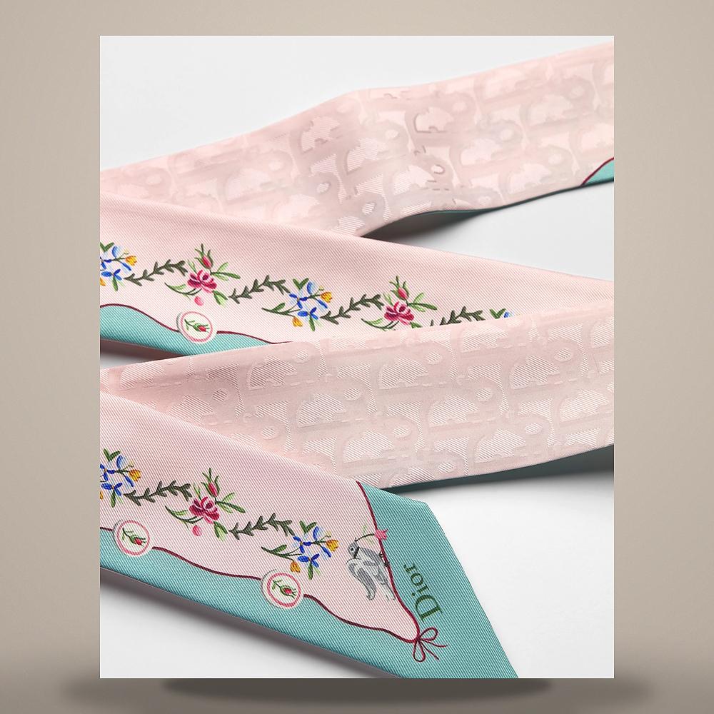DIOR Amour Revolution Flower Mitzah Scarf Pink Multicolor Silk Twill