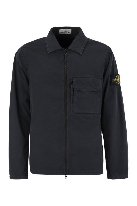 STONE ISLAND Navy Jacket Men’s Cotton Blend Zip-Up Oute K2S151200004 S0179 V0020