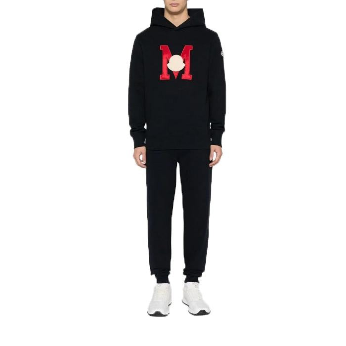 Moncler Navy Patch M Logo Pullover Hoodie Mens T-Shirt