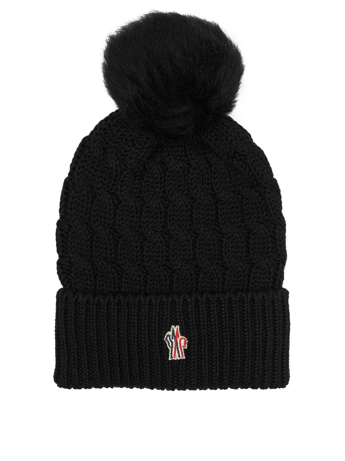 Moncler Black Virgin Wool Ribbed Beanie