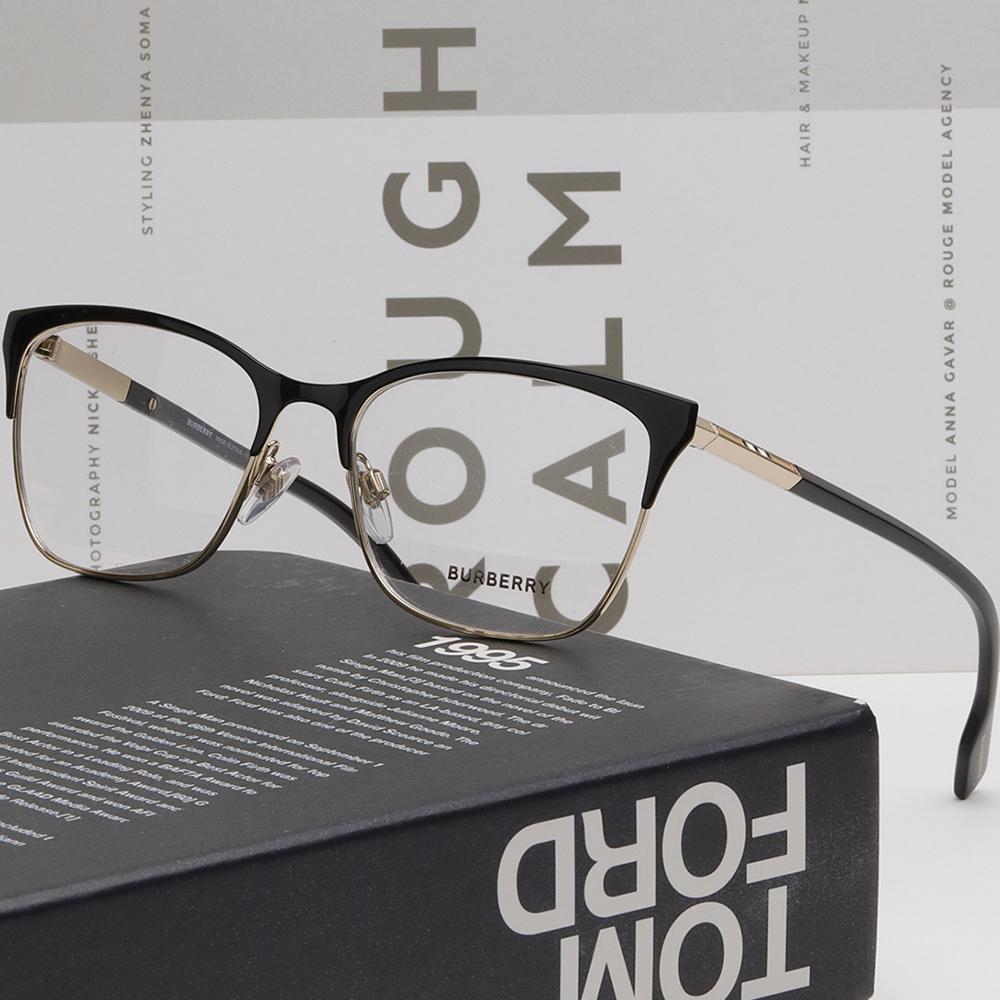 BURBERRY Gold Metal Square Eyeglass Frames Unisex BE1362 1326 ALMA
