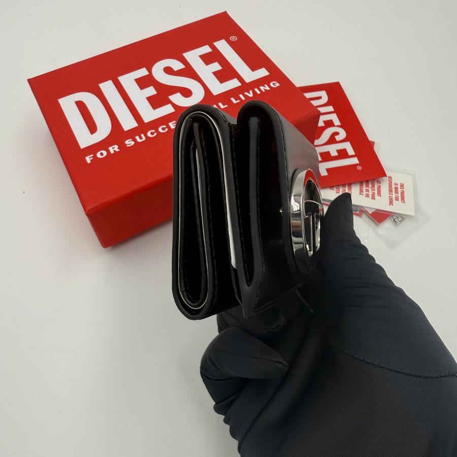 DIESEL 1DR Trifold Coin XS Leather Wallet Black Card Holder