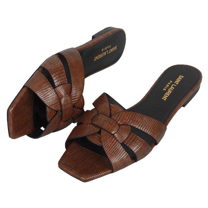 Saint Laurent Lizard Embossed Flat Mule Sandals