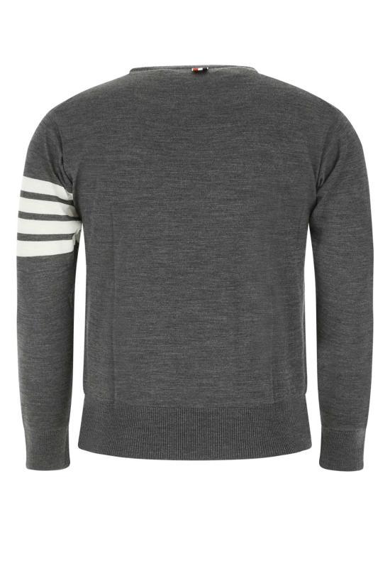 THOM BROWNE Merino Wool Armband Stripe Crewneck Sweater Med Gray