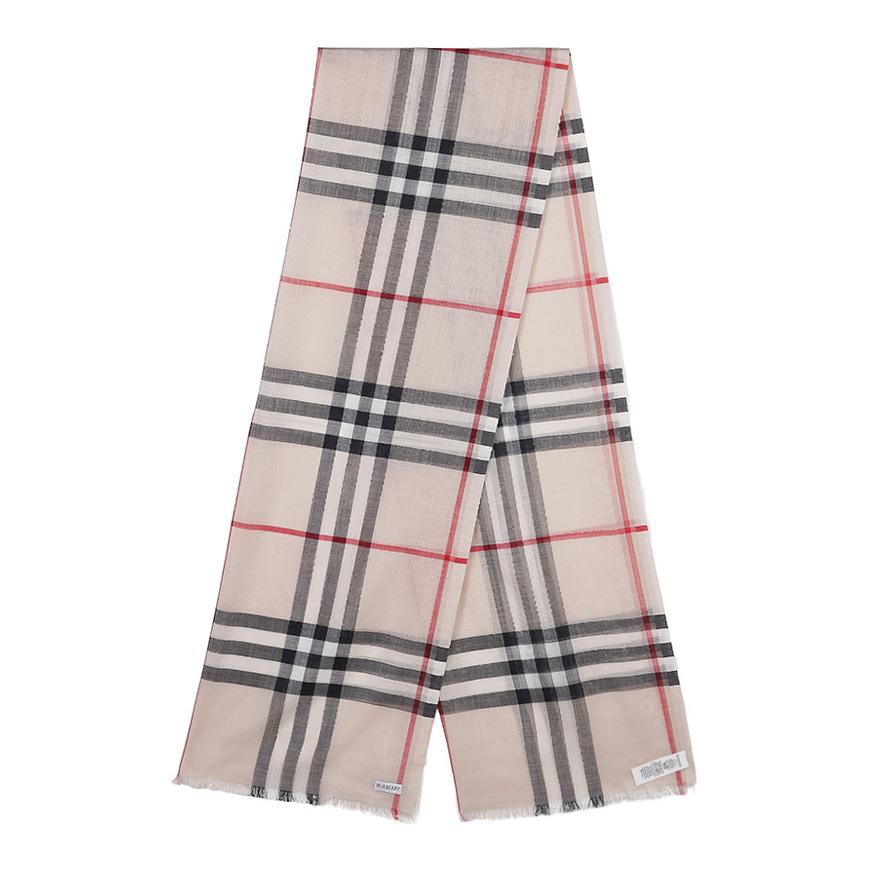BURBERRY Women’s Check Wool Silk Scarf Green Gauze
