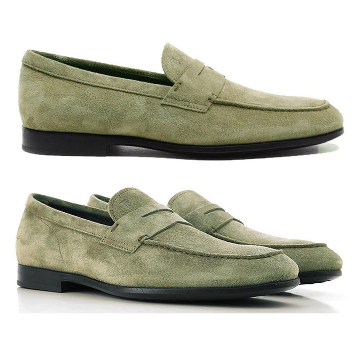 Tods Suede Loafers Khaki Gray Men's Shoes