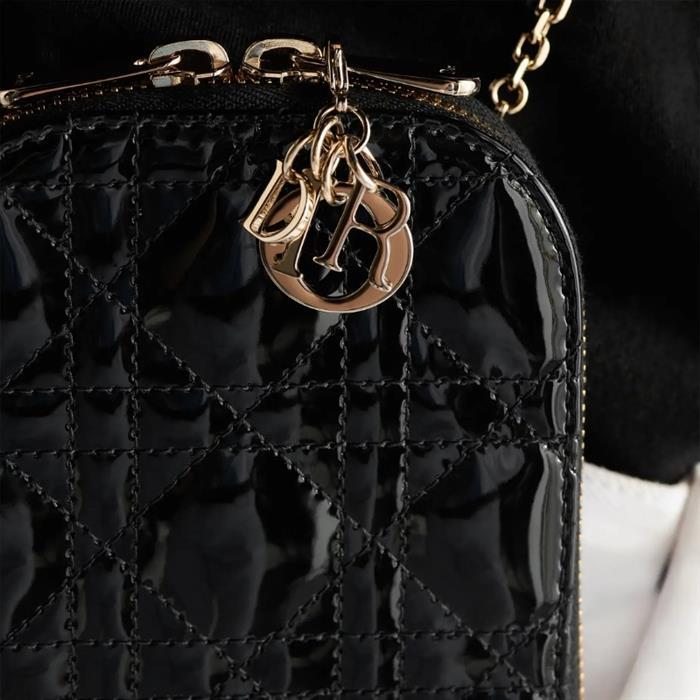 DIOR Lady Dior Call In Dior Phone Holder Black Shoulder Bag