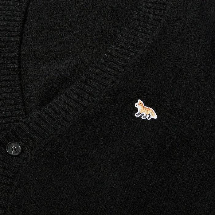 Maison Kitsune Fox V-Neck Cardigan Black HM00501KT1006 P199