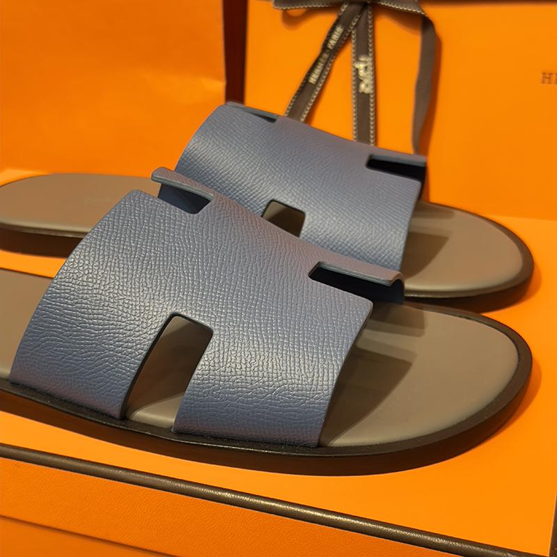 HERMES Izmir Epsom Calfskin Blue Gray Two-Tone Men’s Sandals
