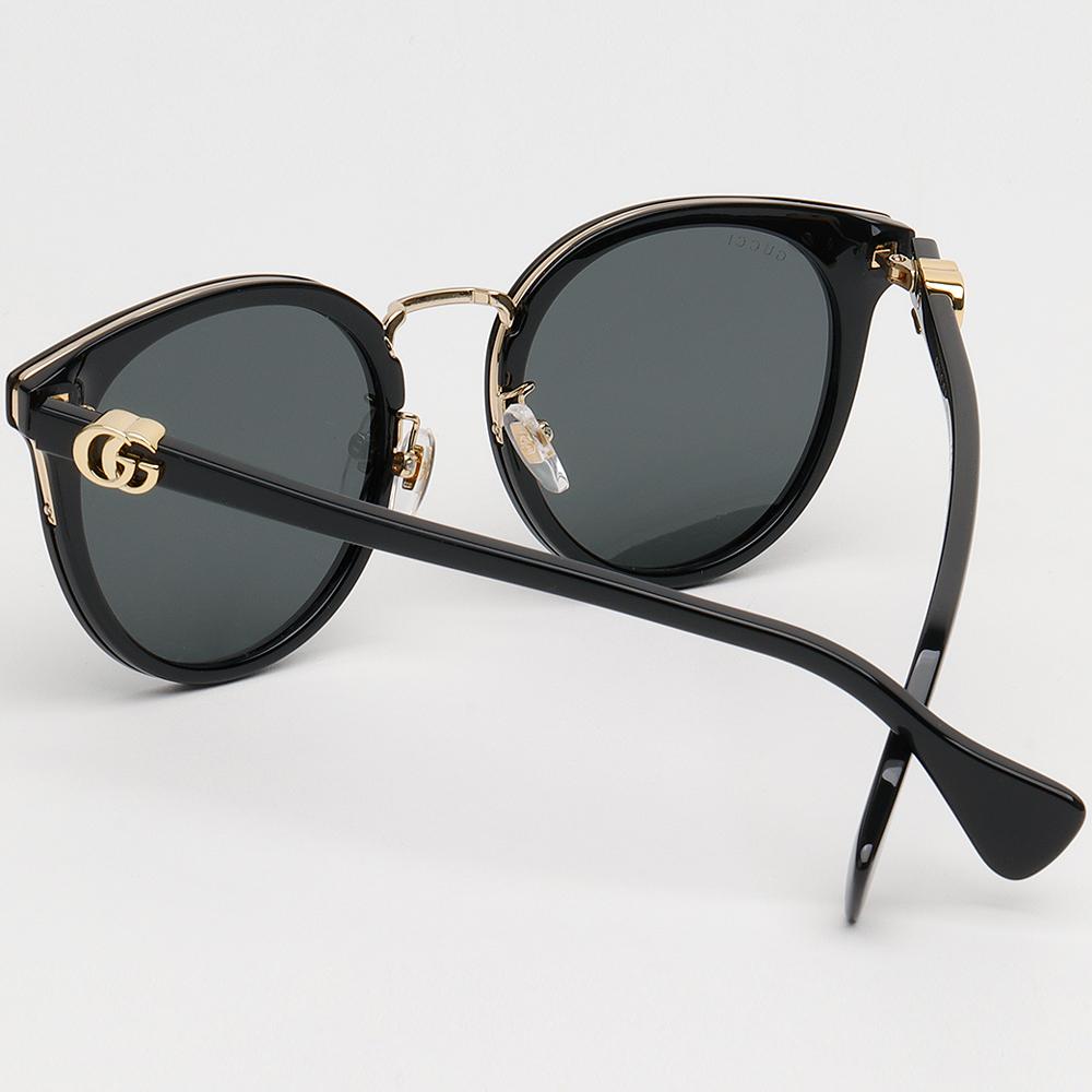 GUCCI Double G Round Sunglasses Asian Fit Unisex Classic Black