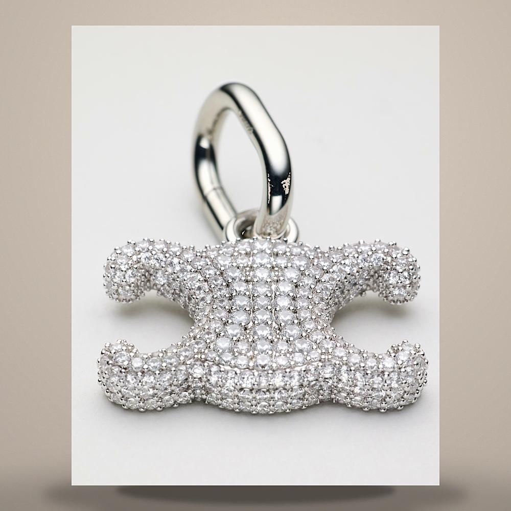 CELINE Triomphe Rhinestone Rhodium-Finish Brass Keyring Silver-Whi B10326BCZGGM5