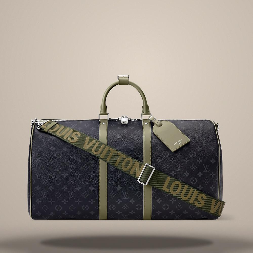 Louis Vuitton Monogram Eclipse Coated Canvas Keepall Bandouliere 55 Cross M28844