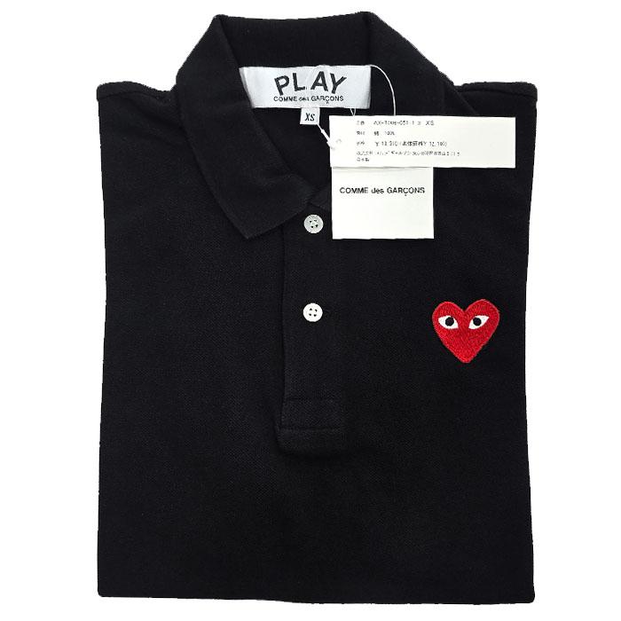 Comme des Garcons Unisex Black Polo Shirt Red Heart Logo