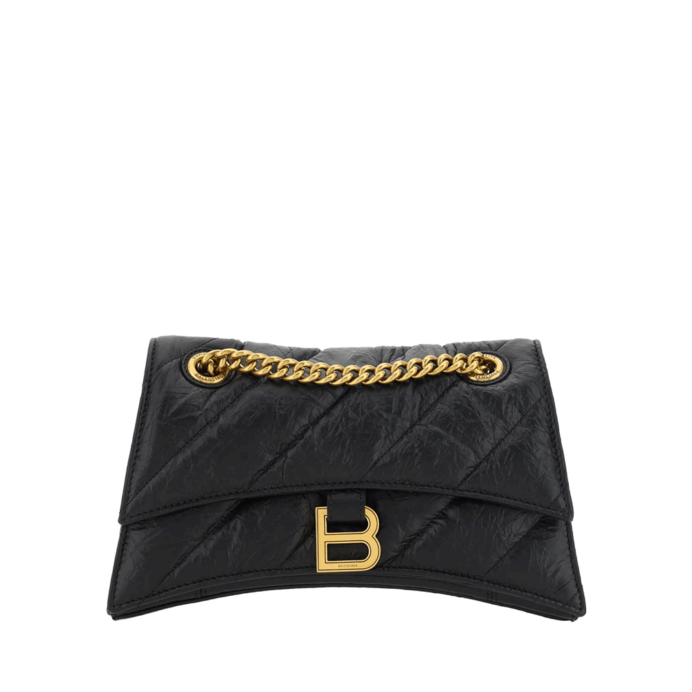 BALENCIAGA Crush Small Chain Shoulder Bag Black Leather