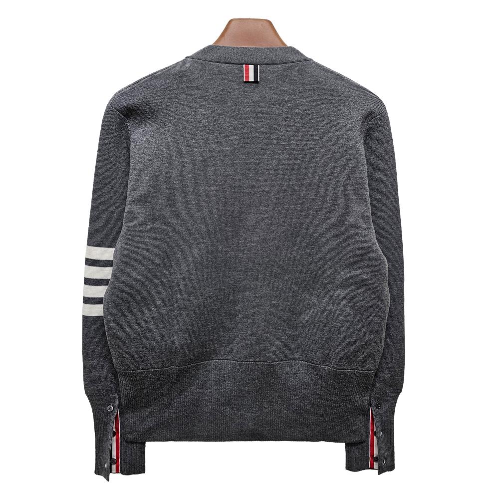 THOM BROWNE Diagonal Stripe Milano Stitch Wool Cardigan Gray Men