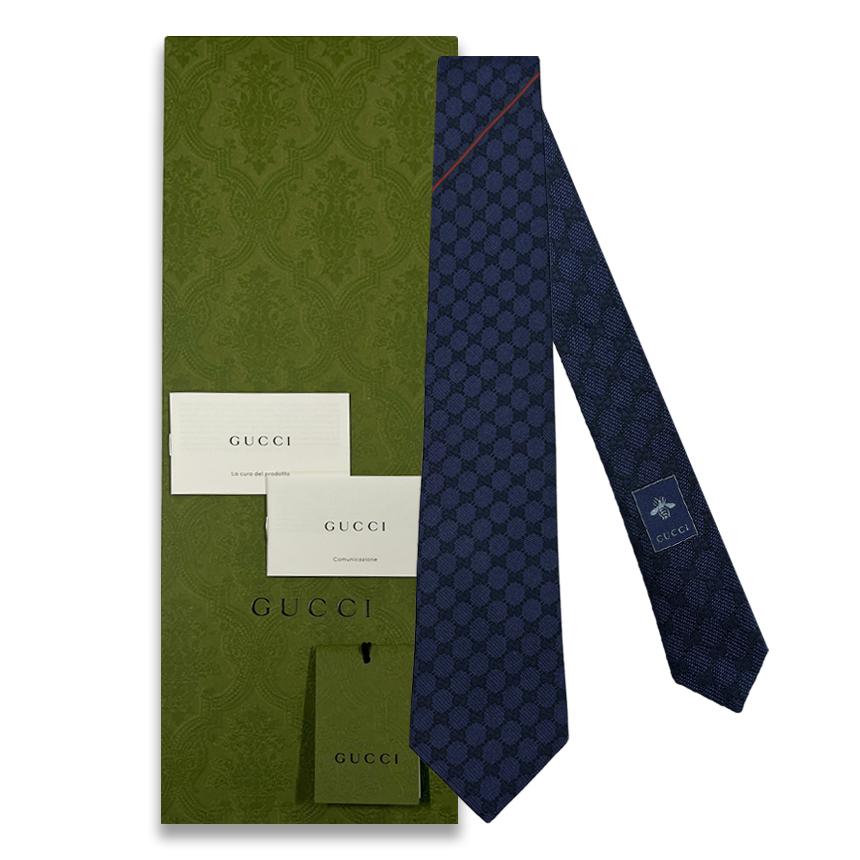 GUCCI Navy Jacquard GG Pattern Silk Tie