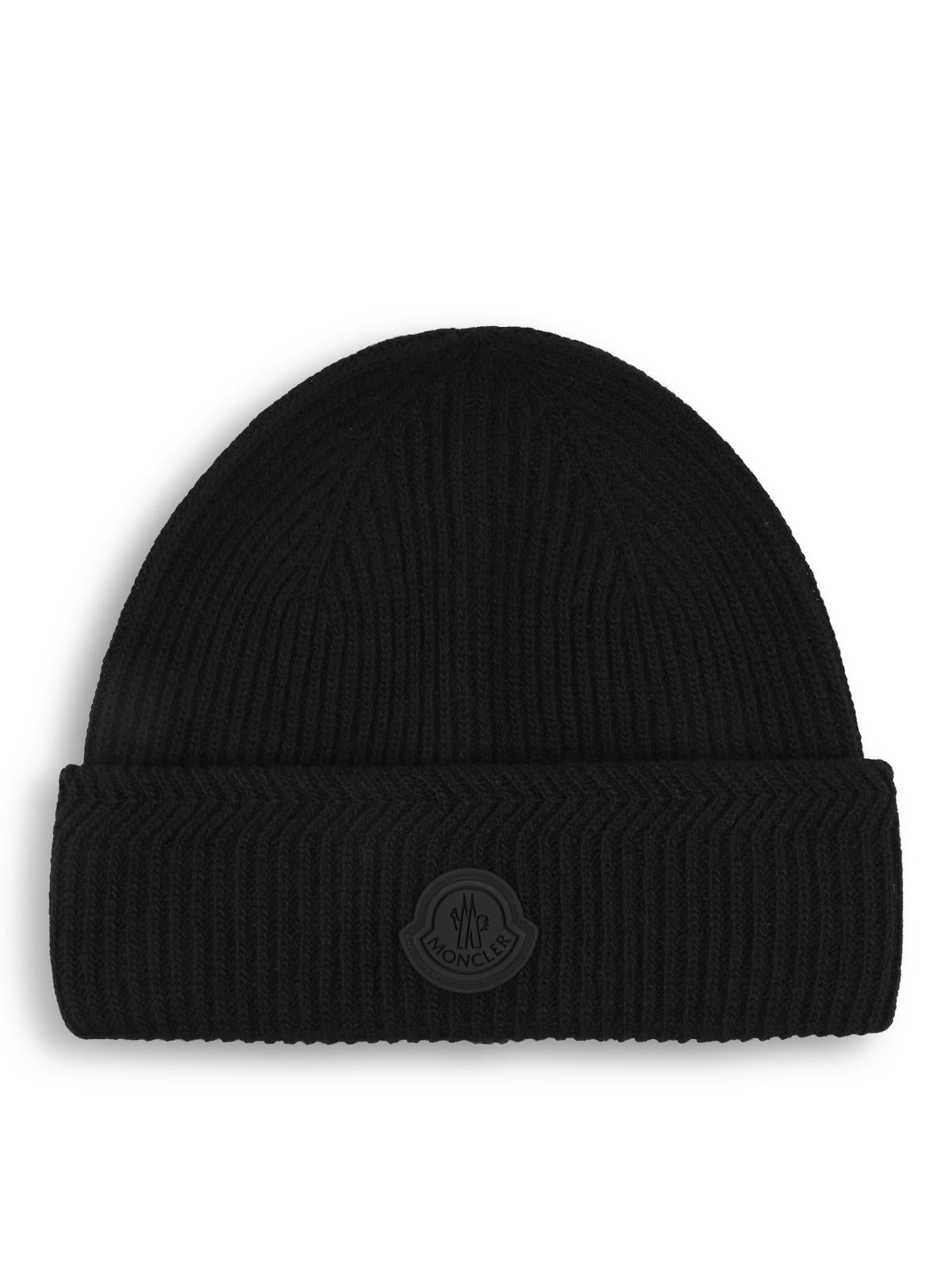 Moncler Black Wool Rib Knit Beanie