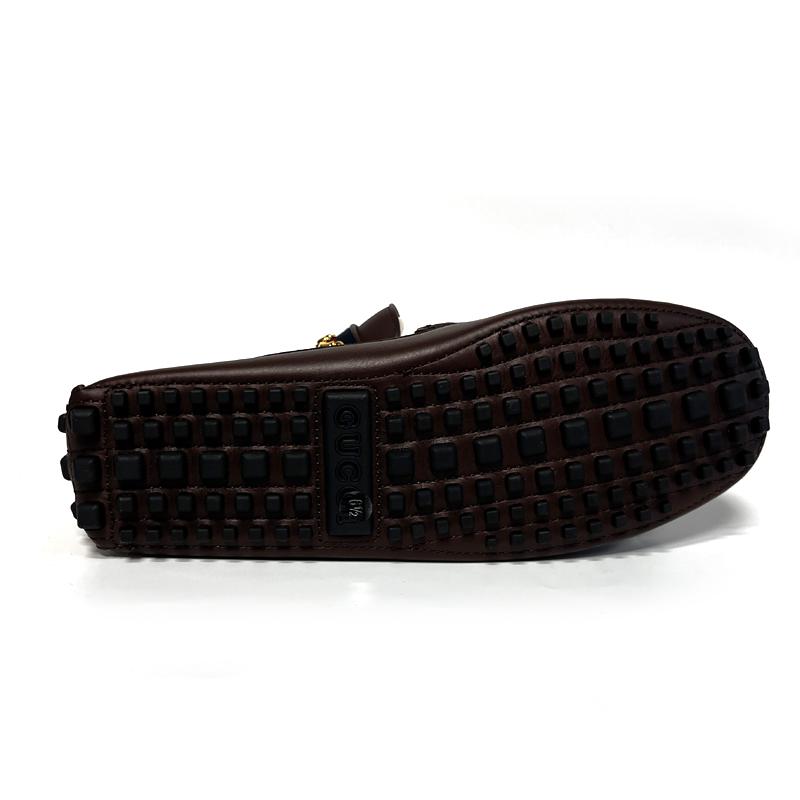 GUCCI Web Driving Loafers Dark Brown Leather Unisex 624698 1XH10