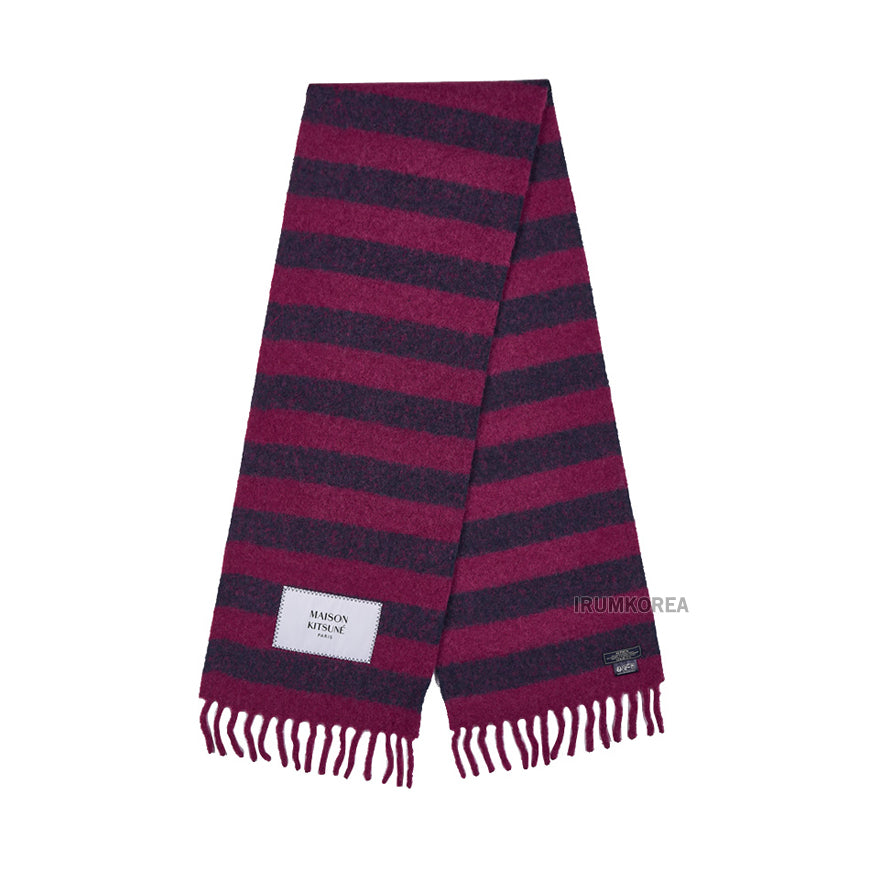 Maison Kitsune Striped Logo Patch Unisex Scarf LW06202WA0019 GRAPEIB