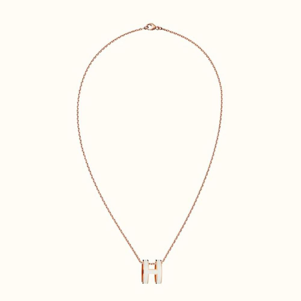 HERMES Pop H Necklace Large Rose Gold Hardware White