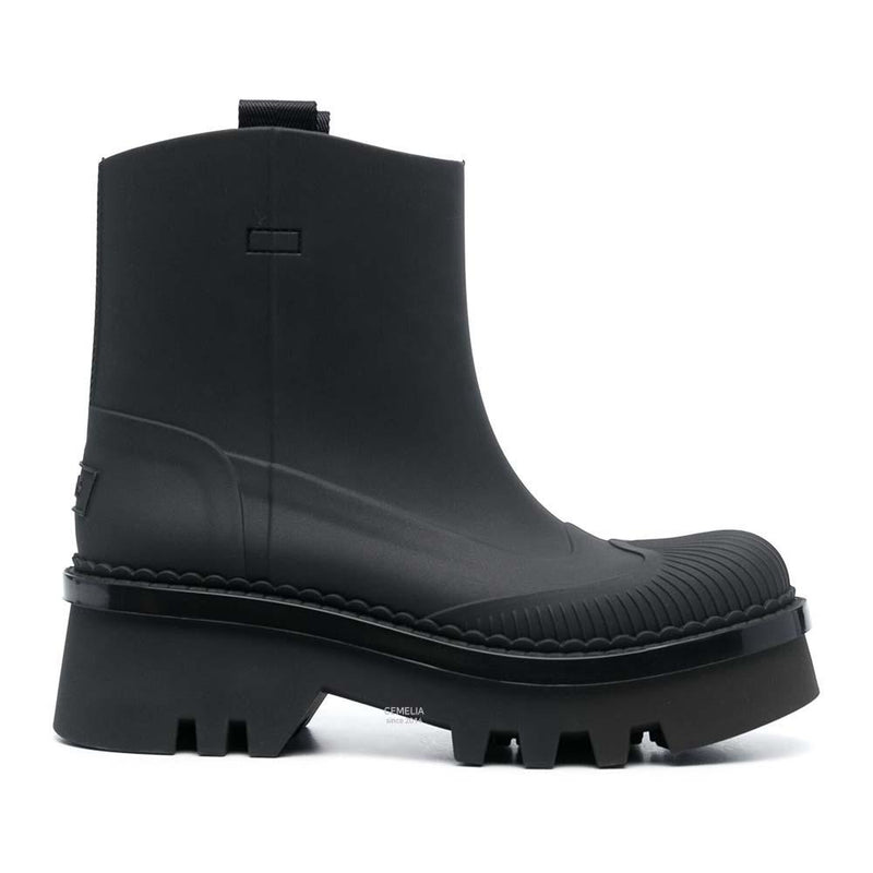Chloe Raina Black Rubber Rain Ankle Boots