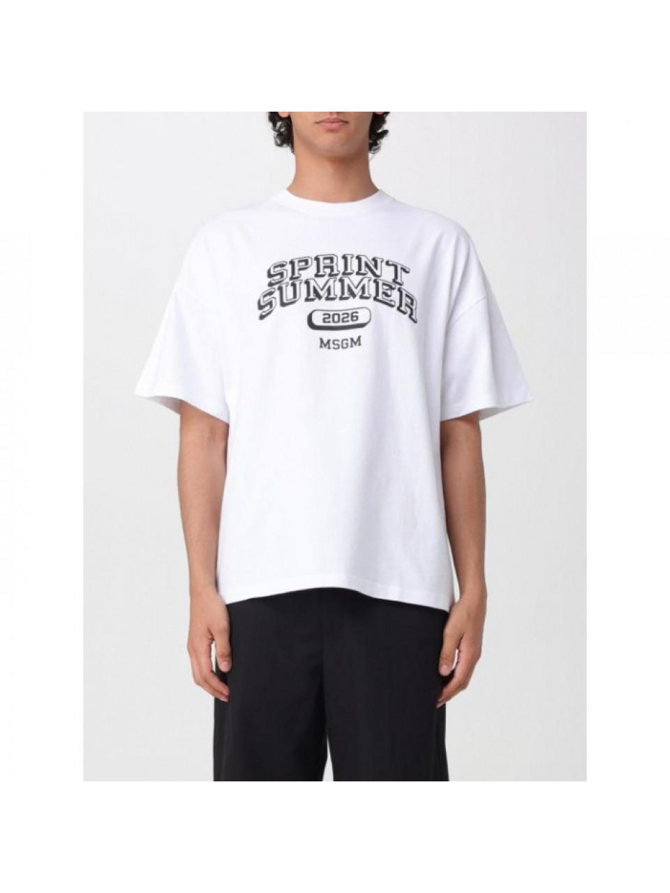 MSGM Sprint Summer Graphic Print T-Shirt for Men White Cotton