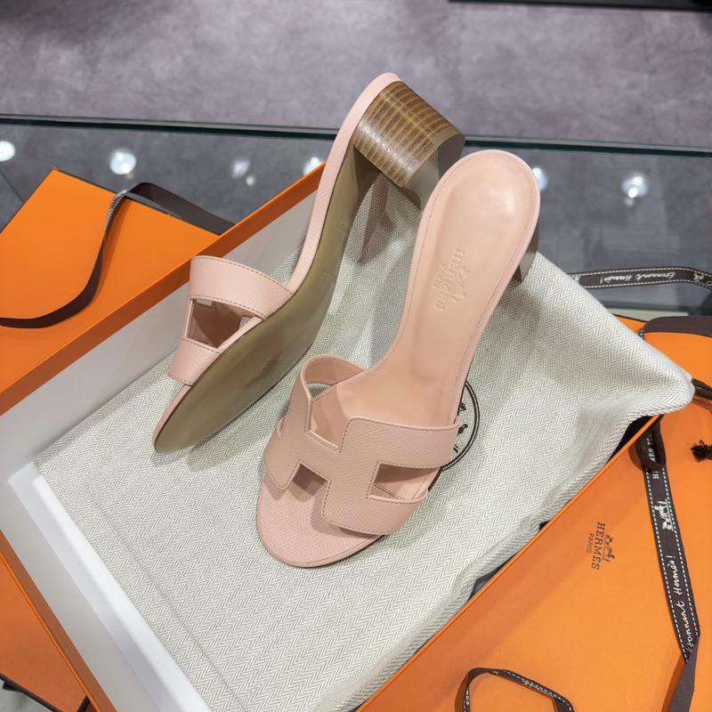 HERMES Oasis Sandals Rose Pale Calfskin Women’s