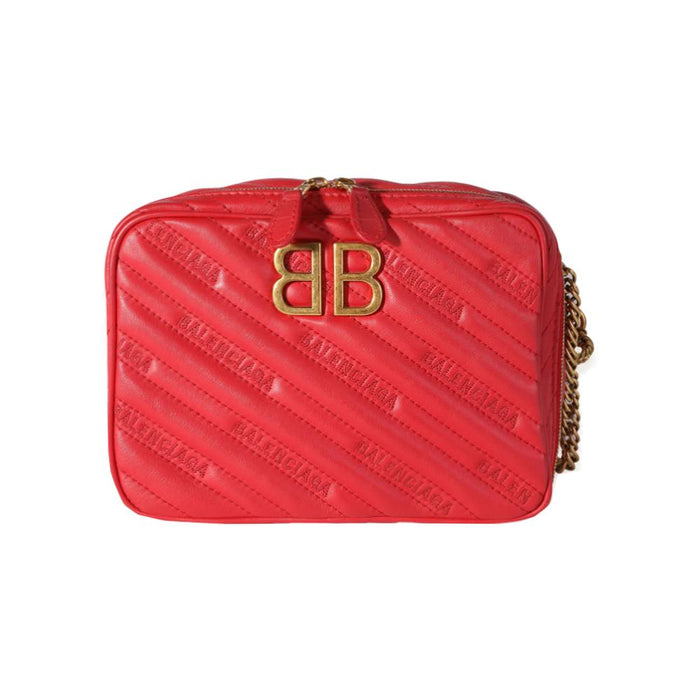 BALENCIAGA Red Chain Shoulder Crossbody Bag Gold Logo