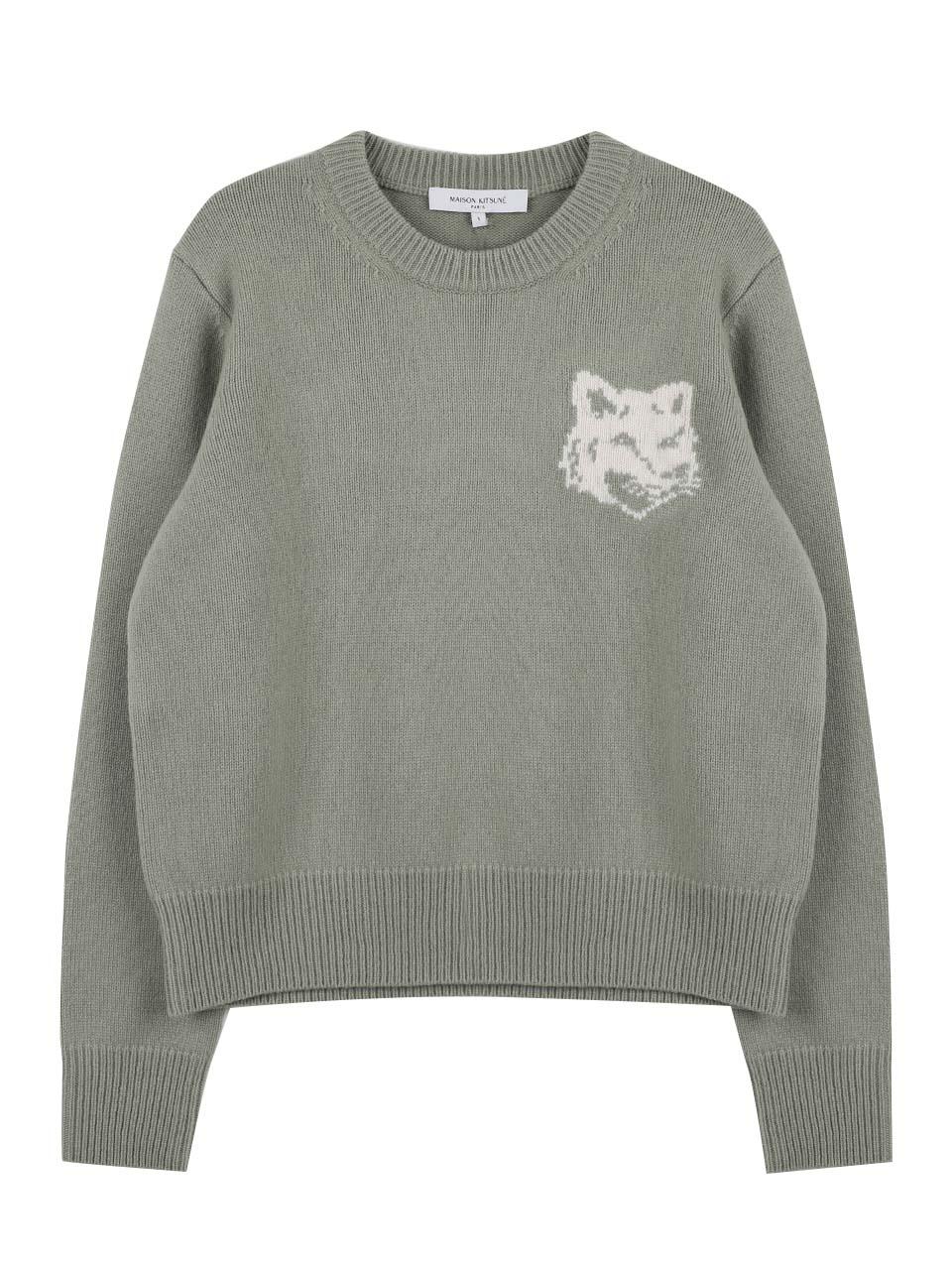 Maison Kitsune Fox Head Intarsia Merino Wool Crewneck Sweater NW00808 KM0329