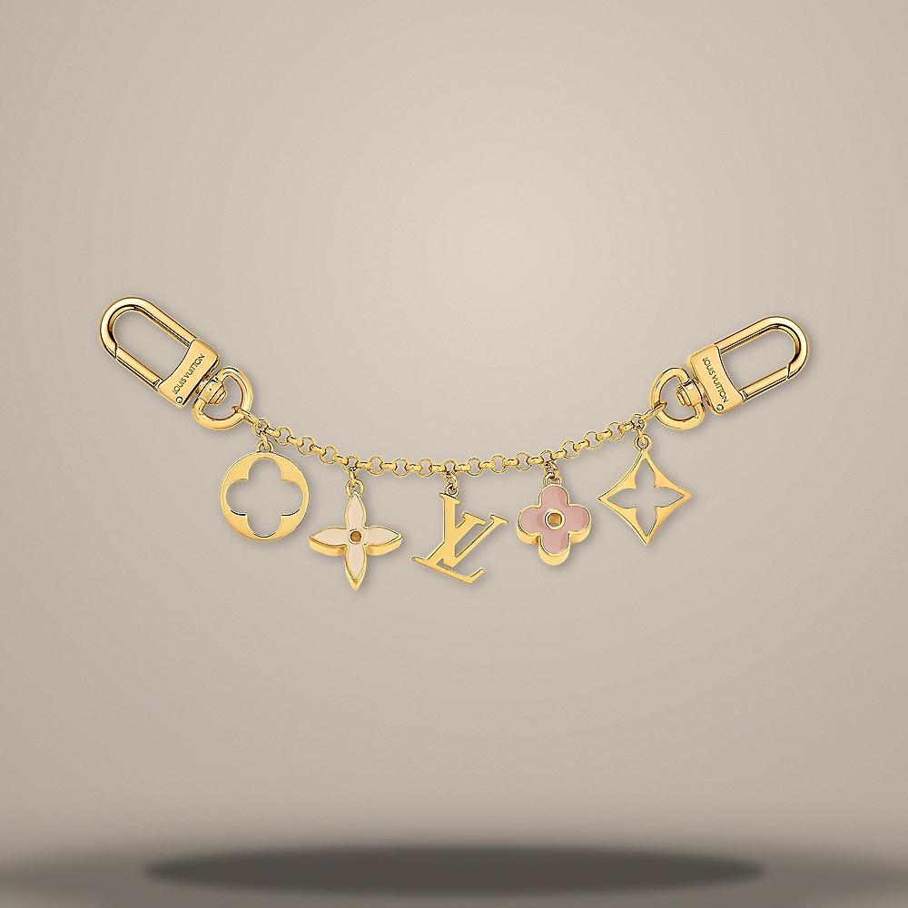 Louis Vuitton Fleur de Monogram Bag Charm Chain Brass Gold Key Ring