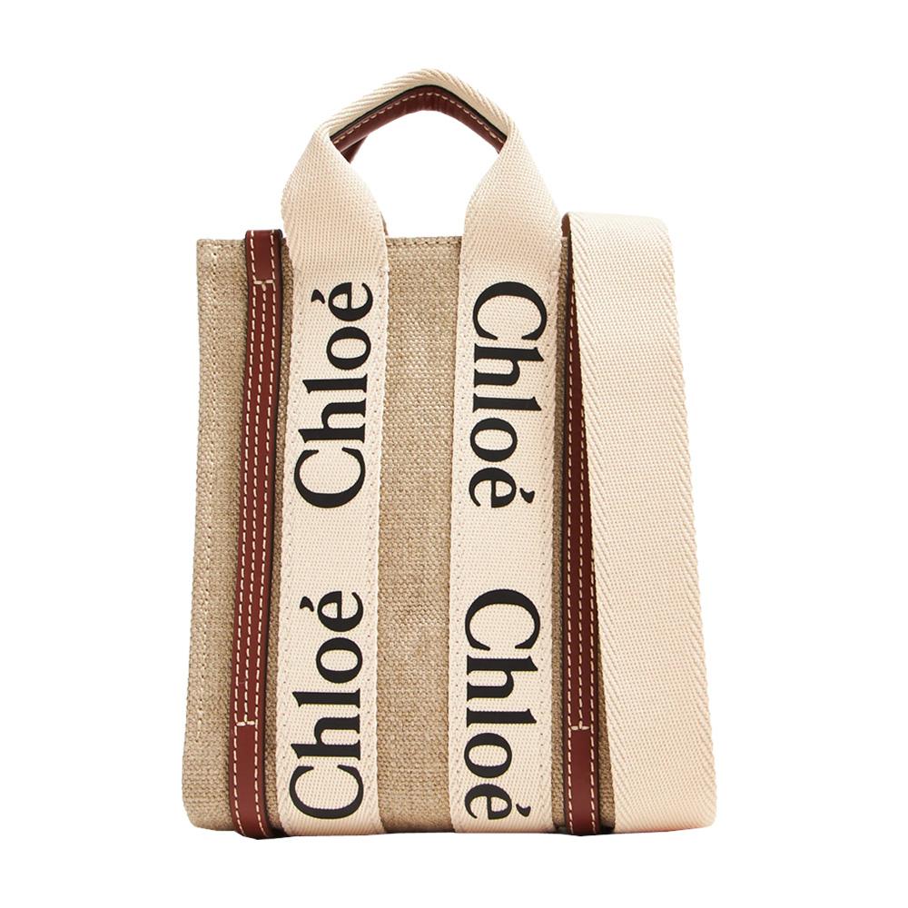 Chloe Woody North South Mini Cross Tote Bag White Brown