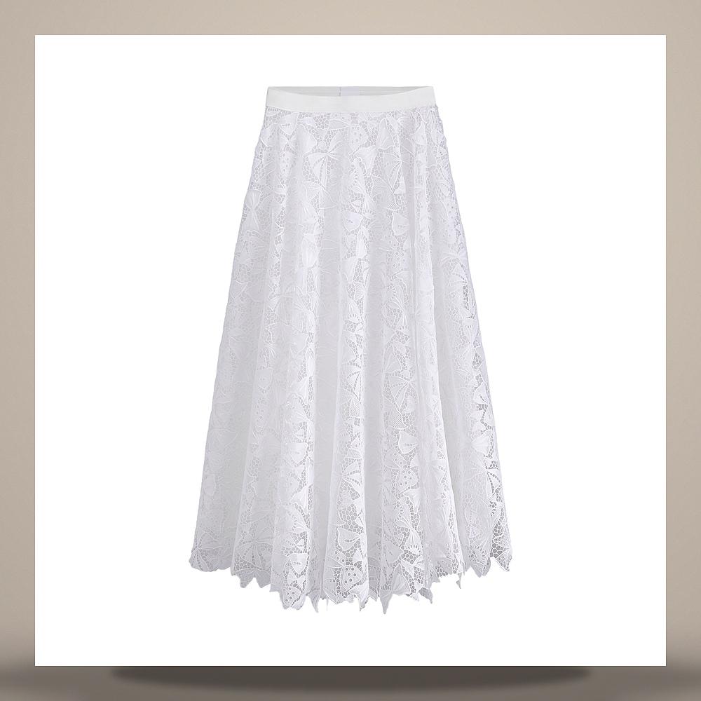 DIOR White Dioriviera Flare Midi Skirt Cotton-Blend Lace Bow 641J75A8727 X0150