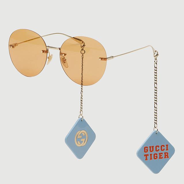 GUCCI Chain-Detail Round Unisex Sunglasses GG1149S 007